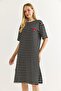 Black Stretchy Textured Crew Neck Short Sleeve Relaxed Fit Easy to Coordinate Knitted Dress - 3