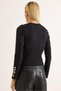 Black Ribbed Stretchy Textured Crew Neck Long Sleeve Blouse with Button Detail on Sleeves and Comfortable Fit - 2