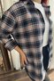 Navy Blue Soft Textured Stretch Fabric Off-Shoulder Oversized Double Pocket Plaid Shirt - 5