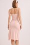 Pink Sandy Fabric Strap Dress with Drawstring Collar and Ruffle Detail, Slit and Slim Fit Dress - 4