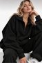 Women's Black Polo Neck Oversize 3 Thread Ribbed Sweatshirt