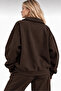 Women's Brown Polo Neck Oversized 3 Thread Brushed Inside Sweatshirt - 4