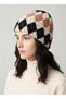 Women's Silvery Diamond Patterned Knitted Beanie - Soft Textured Winter Fuzzy Beanie - 4