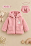 Baby Girl Rabbit Embroidered Plush Welsoft Winter Cardigan with Zipper Pocket - Pink