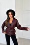 Women's Zr Model Black Shawl Collar Tied Faux Leather Jacket