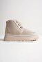 Beige Ecru Women's Mini Boots - Thick Sole, Thai Feather Suede Lace-Up - 3