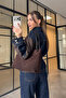 Women's brown pants set with jacket, tie detail, front zipper - 6