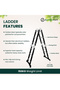 Multi-Purpose Foldable Ladder - 4x3, 12 Steps | Carbon Steel Folding Ladder for Home, Work, and Outdoor Use | Heavy-Duty and Adjustable Ladder Foldable with Grip (4x3-3.13mtrs, Black) - 2