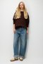 7021 Women's Crew Neck Oversize Basic Premium Knitwear Sweater Brown - 2