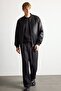 Waterproof Slim Fit College Collar Ribbed Zippered Faux Leather Bomber Coat Y5367Az22Au - 2