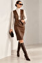 Brown Elara Crocodile Patterned Genuine Leather Pencil Skirt - 3