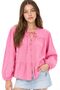 Mixray Lace-Up Collar Loose Long Sleeve Shirt