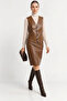 Karamel Elara Crocodile Patterned Genuine Leather Pencil Skirt