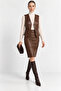 Brown Elara Crocodile Patterned Genuine Leather Pencil Skirt - 5