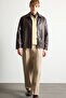 Regular Fit Shirt Collar Zipper Pocket Inside Pocket Seasonal Faux Leather Jacket Coat E8888Ax25Au - 2