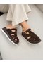 Meloni Kafes Model Women's Genuine Leather Lightweight Anatomical Buckle Detailed Slippers Bitter Brown - 4