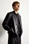 Waterproof Slim Fit College Collar Ribbed Zippered Faux Leather Bomber Coat Y5367Az22Au