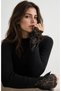 7024 Women's Premium Yarn/Special Yarn Knitwear Sweater with Lace on the Sleeve End Black