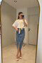 Buttoned Snow Washed Slit Jean Skirt - Blue - 5
