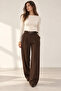 Women's Belted Lycra Brown Palazzo Trousers - 3