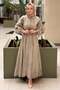 Floral Embroidery Embellished Full-Length French Buttoned Lined Dress - 2