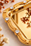 Diamo 6 Pieces Crystal Stone Detailed Silver Stainless Steel Gold Frame Coffee Presentation Tray Serving Decorative Tray - 3