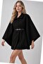Women's Belted Black Cashmere Poncho - Hijab Tunic - 2