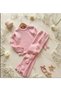 Rose Detailed Ribbed Girls' Camisole Top and Bottom Set