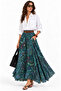 Women's Emerald Green Belted Shawl Patterned High Waist Flared Maxi Skirt - 3