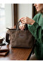 Mini Size Zippered Waxed Canvas Brown Handbag / Cross Strap