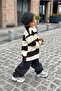Teddy Bear Embroidered Striped Polo Sweatshirt & Checkered Jeans Unisex Kids 2-Piece Set - Brown - 2
