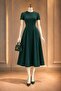 Short Sleeve Pocket Long Crepe Fabric Dress Emerald 582110