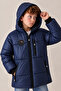 Boy's Navy Blue Fiber Hooded Windproof Puffer Winter Jacket - 5
