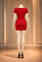 Chest Stoned Waist Gathered Mini Dress 582977 Red - 4