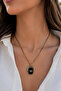 Steel Gold Color Black Geometric Eye Detailed Stone Necklace (40cm) - 2
