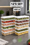 12-Piece Refrigerator Organizer - Kitchen Organizer Multi-Purpose Storage Container Suitable for Freezing 1000ml White