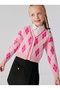 Girl's Premium Quality Front Buttoned Diamond Patterned Cardigan Pink