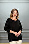 Women's Black Boat Neck Star Openwork Lycra 100% Cotton Yarn Thin Knitwear Blouse - 2