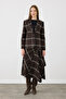 Asymmetric Plaid Skirt - Brown - 7