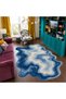 Aura Blue Shiny Waves Patterned Woven Base Decorative Carpet Auraplus42 - 3