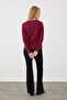 Boat Neck Long Sleeve Knitted Blouse - Burgundy - 6