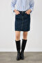 Stone Detailed Mini Denim Skirt - Navy Blue - 2