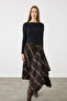 Asymmetric Plaid Skirt - Brown - 3