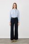 Wide Leg Canvas Trousers with Belt and 5 Pockets - Navy Blue