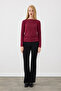 Boat Neck Long Sleeve Knitted Blouse - Burgundy - 2