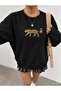 Leopard Ribbon Printed Oversized Women's Crewneck Sweatshirt