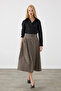 Woolen Long Flared Skirt - Brown - 4
