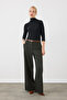 Herringbone Wide-Leg Wool Trousers - Khaki - 3