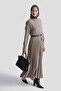 Plaid Patterned Belted Dress Camel - 3