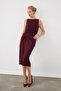 Knot Detailed Lycra Midi Skirt - Burgundy - 6